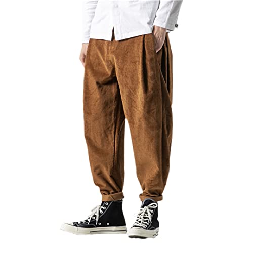 Herren Cordhose Herbst Chinesischer Stil Oversize Hose Herren Einfarbig Schwarz Sweatpants Männlich Lose Hose von Efloorcoration