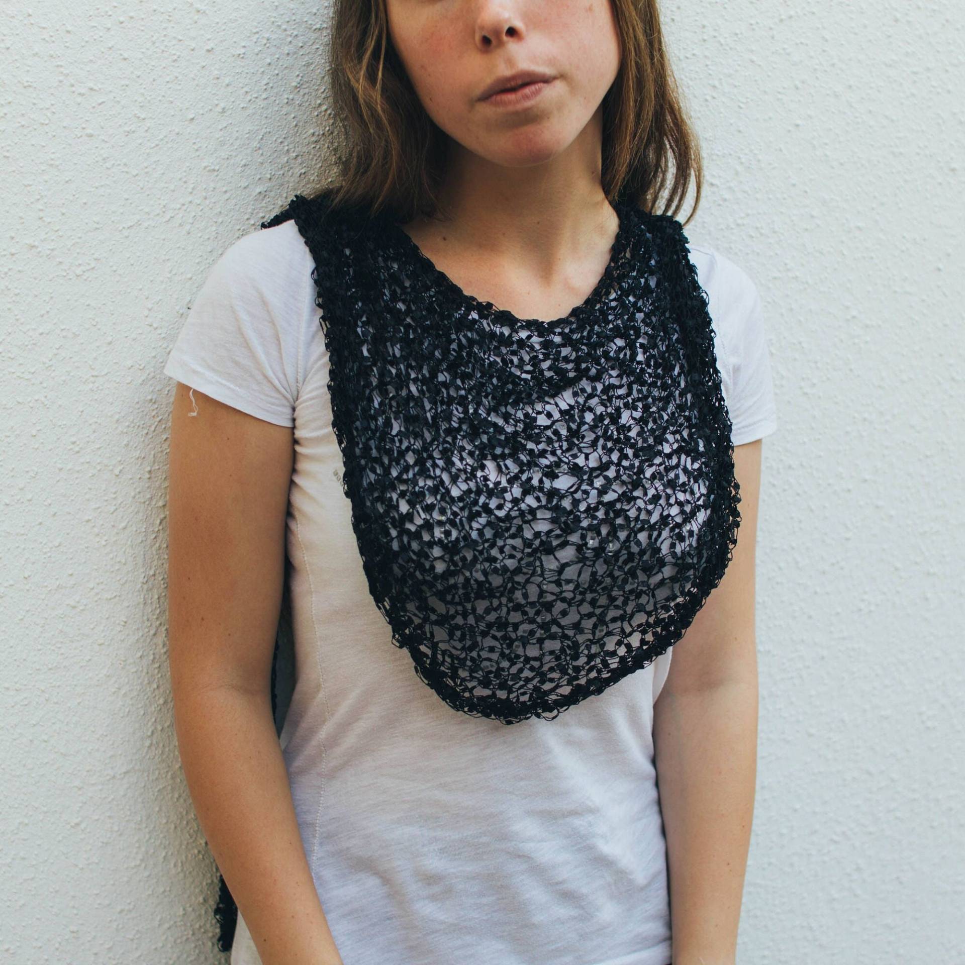 Handgestrickter Schwarzer Leiter Schal Eleganter Abend Schal von EfratKnit