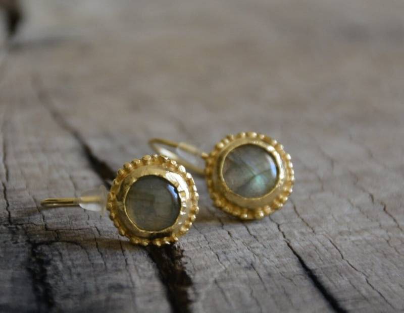 Antike Labradorit Ohrringe, Grüne Antike Gold Edelstein Handgemachte Braut Ohrringe Grün von EfratMakovJewelry