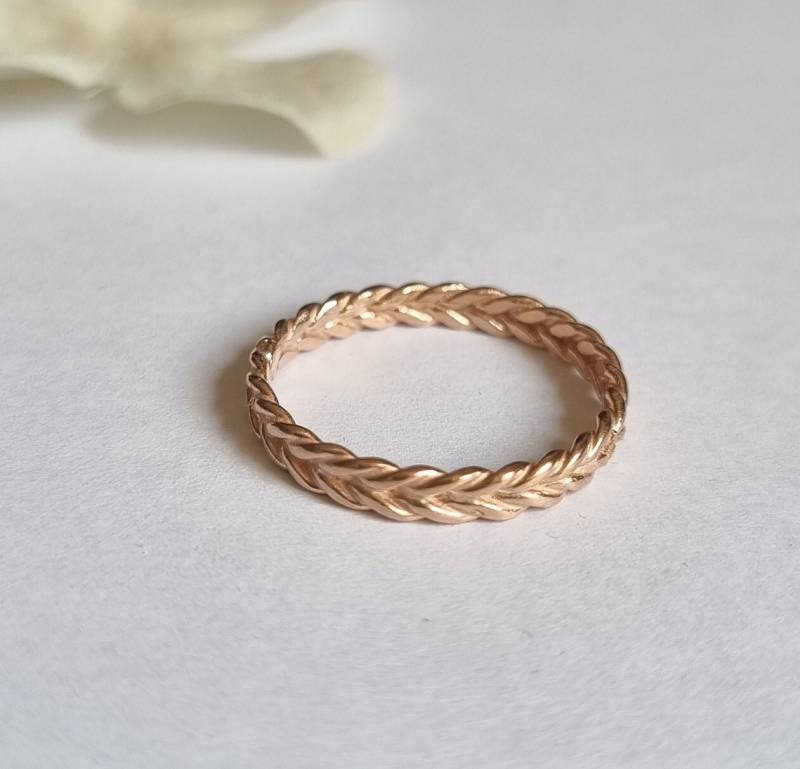 Trauring Damen, 14K Rotgoldring, Massiv Goldring, Zopf Ehering Goldring 9K, Gold, 14Kt Weißgoldring von EfratMakovJewelry