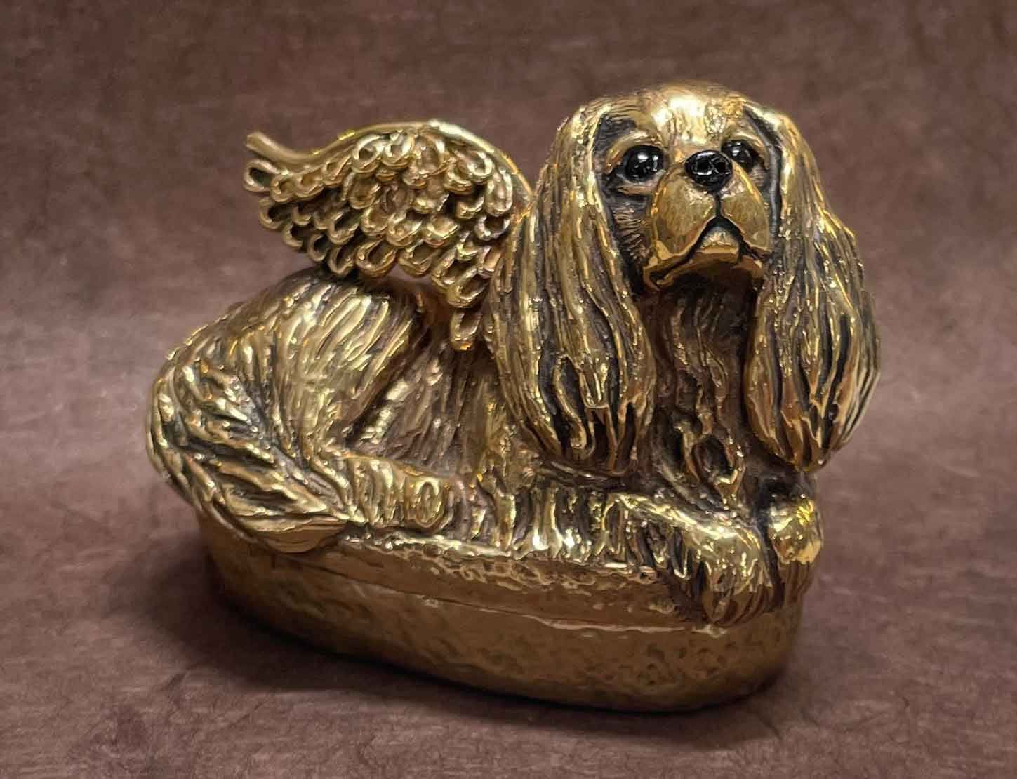 Cavalier King Charles Spaniel Engel Figur Gelb Bronze Handgemachte Sammler Box, Gedenk Urne, Figuren Box Cav1A-Bx2 von Efsterling