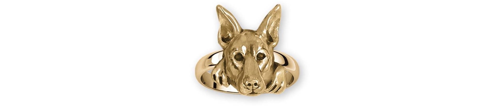 Doberman Pinscher Schmuck 14K Gelbgold Handarbeit Ring But8N-Rg von Efsterling