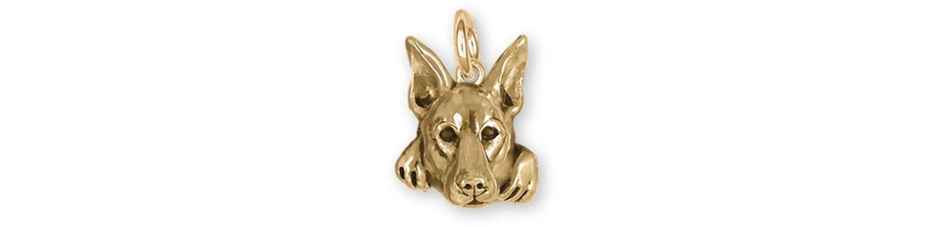 Doberman Pinscher Schmuck 14K Gelbgold Handgemacht Charm But8N-Cg von Efsterling