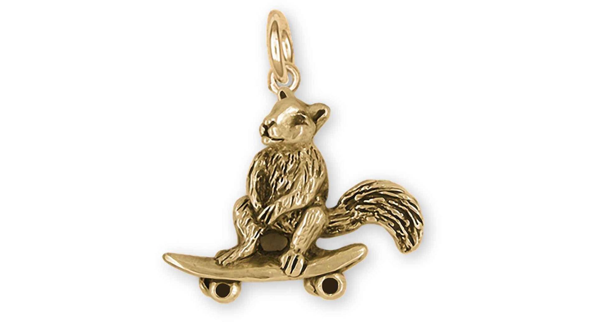 Eichhörnchen Auf Skateboard Schmuck 14K Gelbgold Handgemacht Charm Sq5-Cg von Efsterling