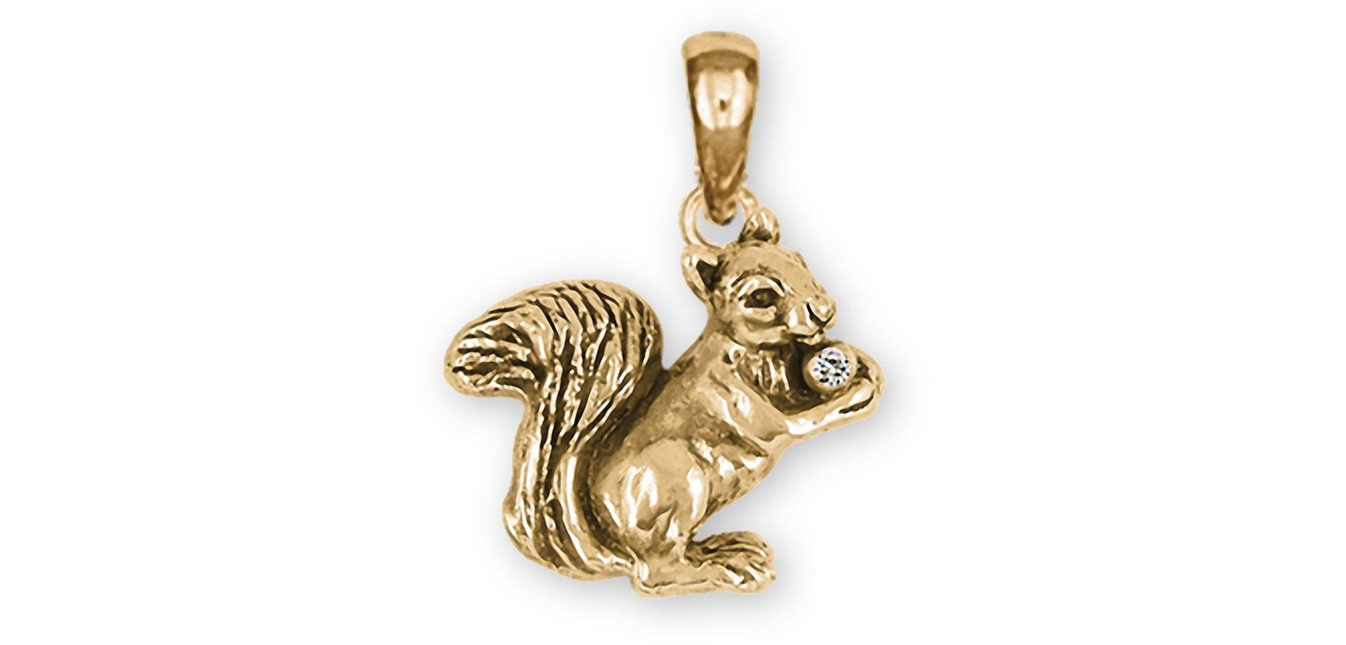 Eichhörnchen Schmuck 14K Gelbgold Handarbeit Mit Diamant Anhänger Sq4-xpg von Efsterling