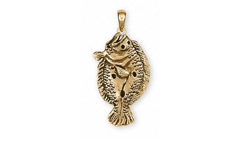 Flunder Anhänger Schmuck 14K Gold Handmade Fisch Fe1-Pg von Efsterling
