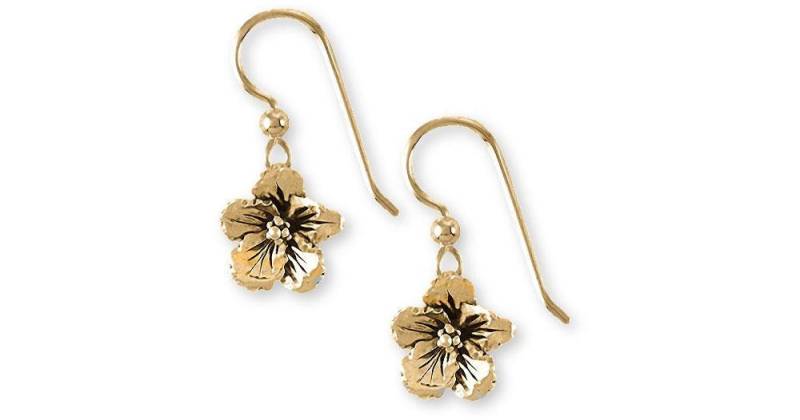 Hibiskus Ohrringe Schmuck 14K Gold Handgemachte Blumen Hib2x-Fwg von Efsterling