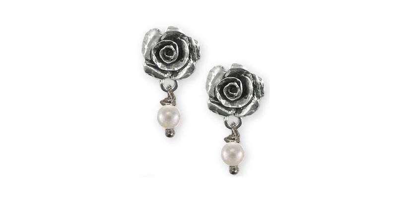 Rose Ohrringe Schmuck Sterling Silber Handgemachte Blumen Rs11-Wpe von Efsterling