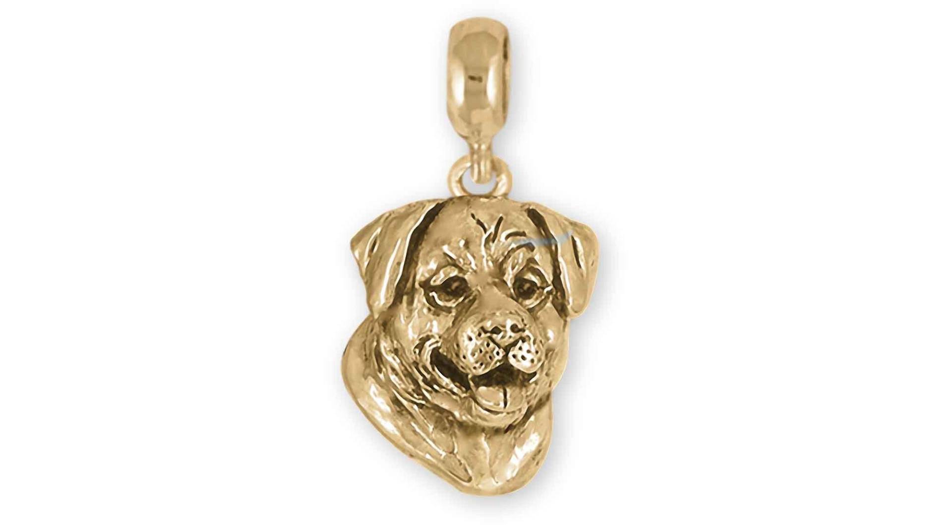 Rottweiler Schmuck 14K Gelbgold Handgemacht Charm Slide Dieser Passt Zu Einer Pandora® Schiebearmband Rot4-Pnsg von Efsterling