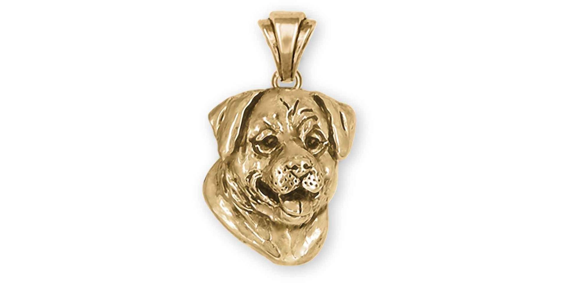 Rottweiler Schmuck 14K Gold Vermeil Handarbeit Anhänger Rot4-Pvm von Efsterling