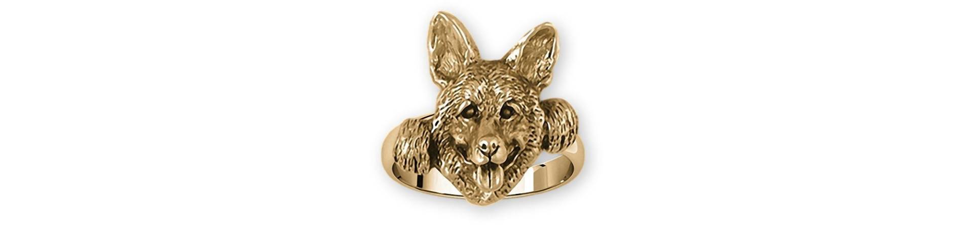 Schäferhund Schmuck 14K Gelbgold Handarbeit Deutscher Ring Gs111x-Rg von Efsterling