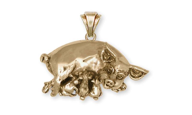 Schwein Schmuck Gold Vermeil Handmade Und Ferkel Anhänger P5-Pvm von Efsterling