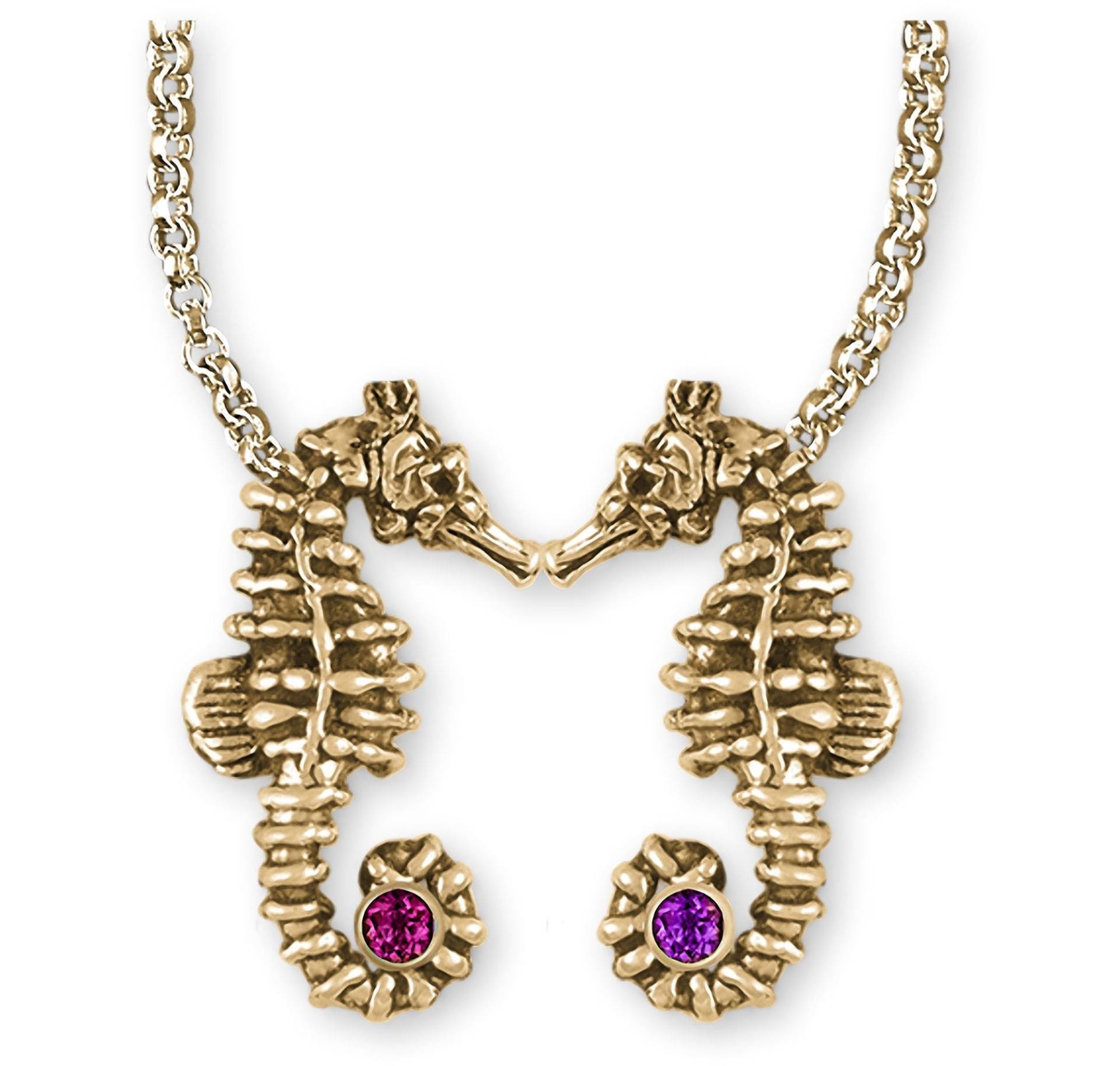 Seepferdchen Schmuck 14K Gold Handmade Geburtsstein Halskette Se2-2Snkg von Efsterling