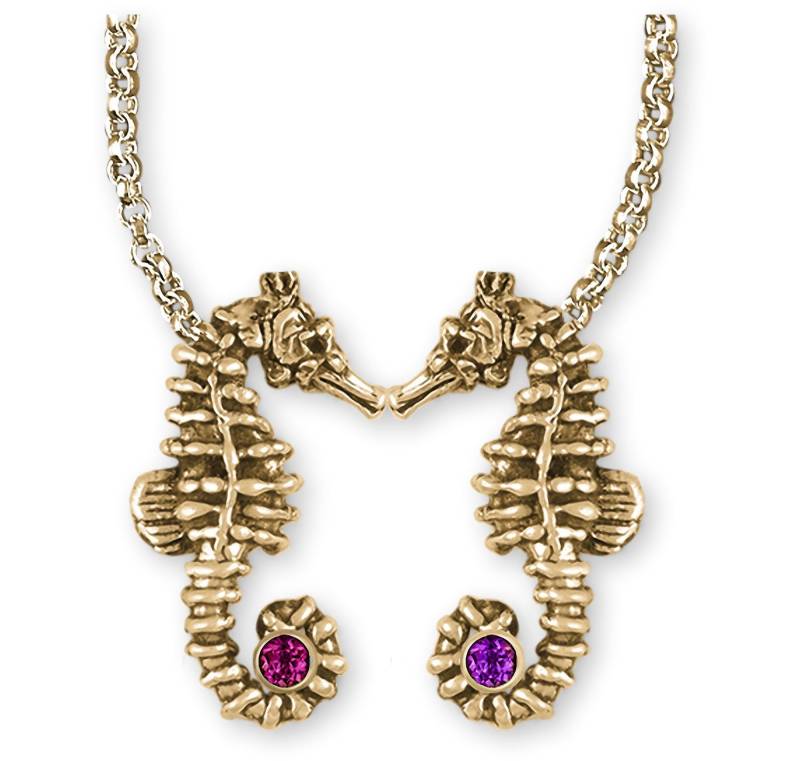 Seepferdchen Schmuck 14K Gold Handmade Geburtsstein Halskette Se2-2Snkg von Efsterling