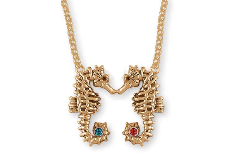 Seepferdchen Schmuck 14K Gold Handmade Geburtsstein Halskette Se3-2Snkg von Efsterling