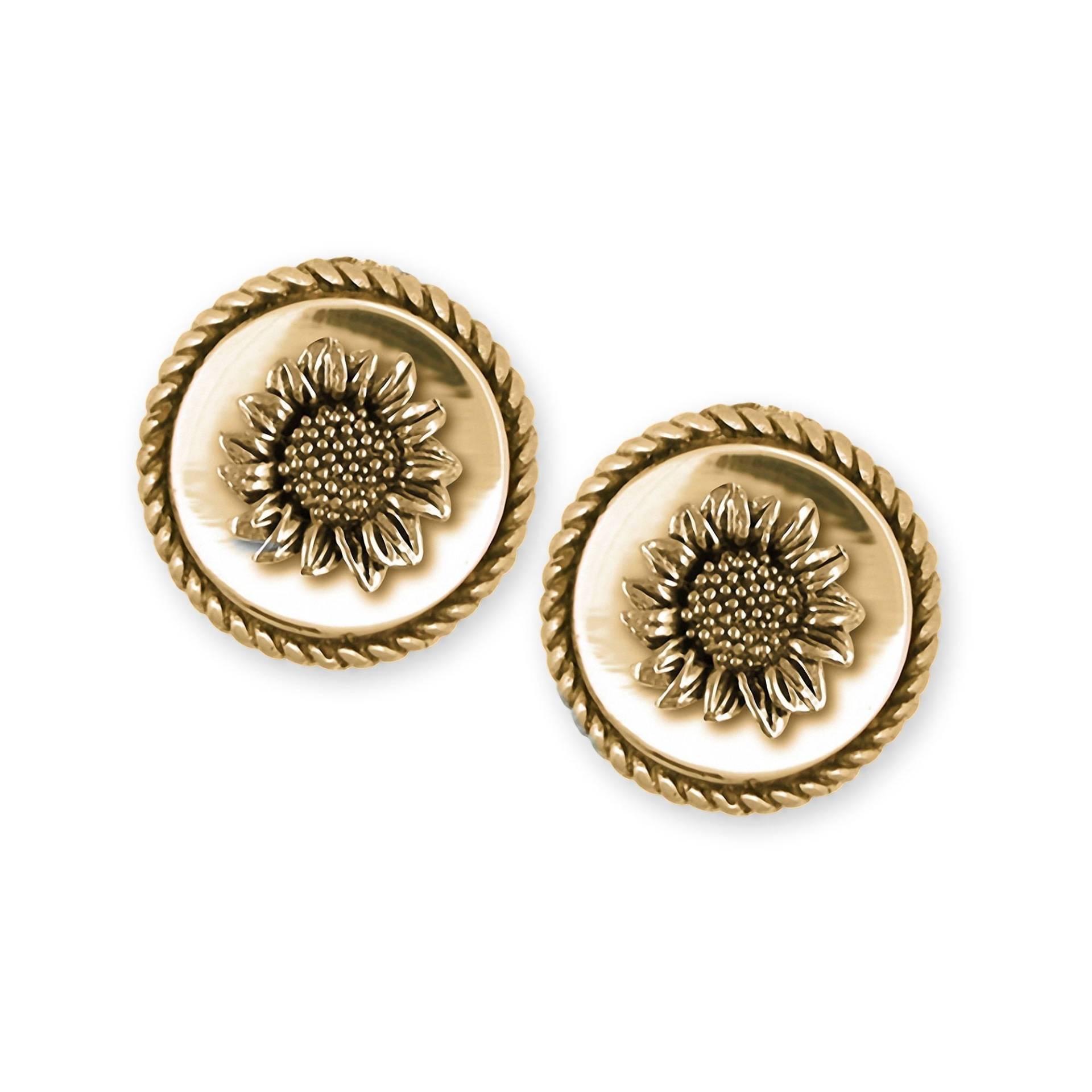 Sonnenblume Schmuck 14K Gold Handgemachte Manschettenknöpfe Sfft2-Clg von Efsterling