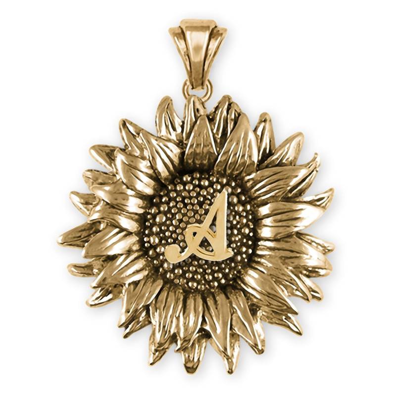 Sonnenblume Schmuck 14K Gold Handgemachte Mit Initial Anhänger Sfft6-Inpg von Efsterling