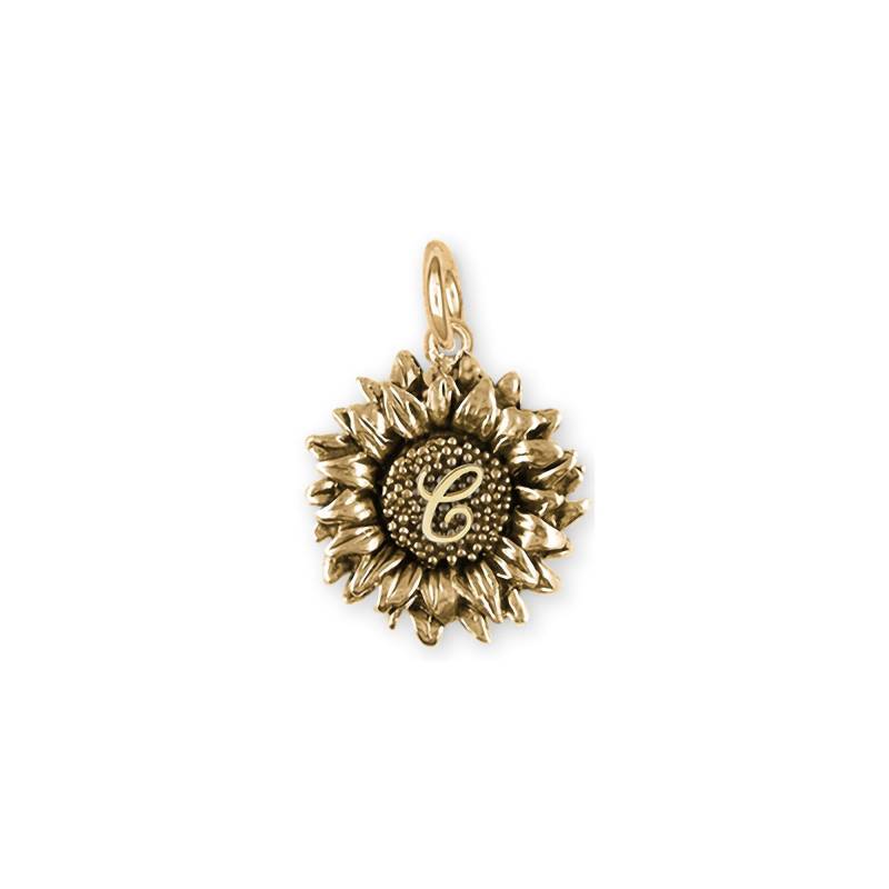 Sonnenblume Schmuck 14K Gold Handgemachte Mit Initial Charm Sfftx3-Inkg von Efsterling