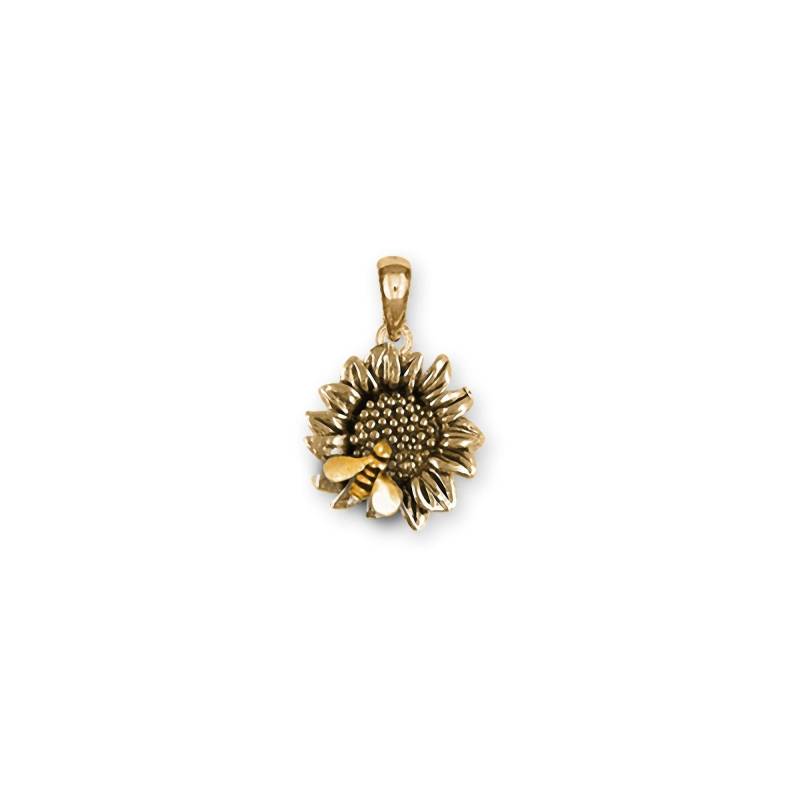 Sonnenblume Schmuck 14K Gold Handgemachte Und Biene Anhänger Sftx2-Bepg von Efsterling