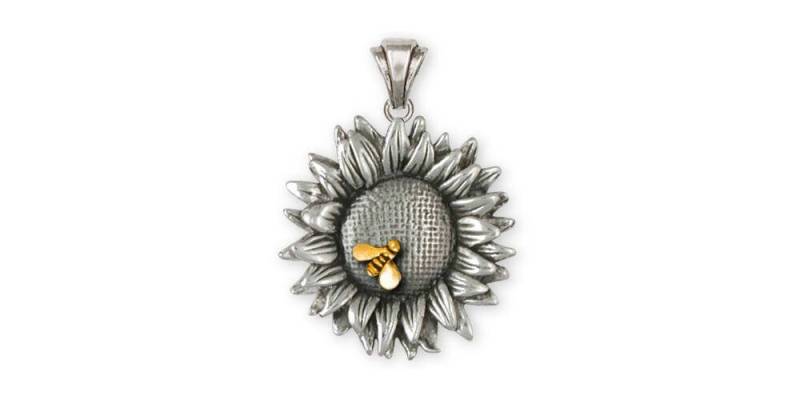 Sonnenblume Schmuck Anhänger Silber Und Gold Handgemachte Blumen-Anhänger Sf4-Tnp von Efsterling