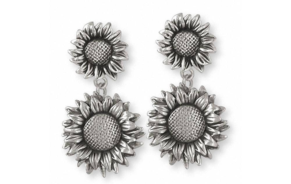 Sonnenblume Schmuck Ohrringe Sterling Silber Handgemachte Blumen Sf5-2E von Efsterling