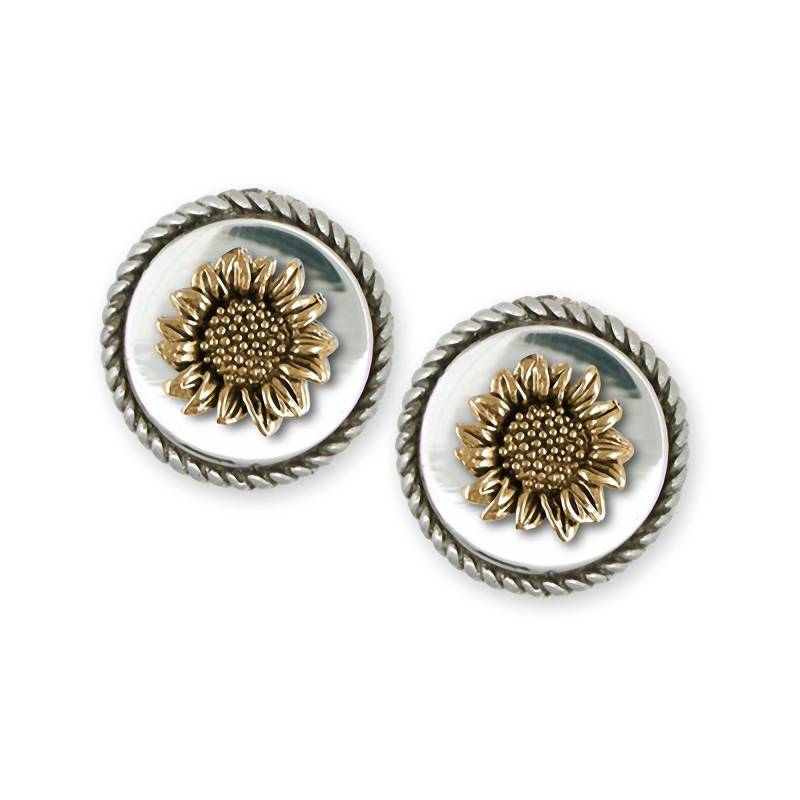 Sonnenblume Schmuck Silber Und 14K Gold Handgefertigte Manschettenknöpfe Sftx2-Tncl von Efsterling