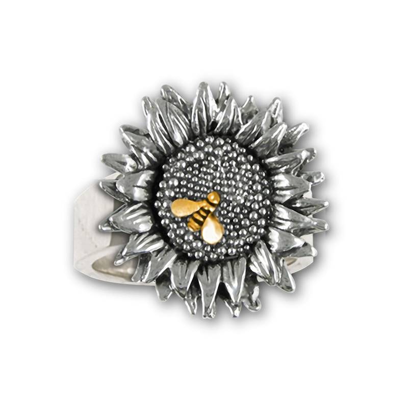 Sonnenblume Schmuck Silber Und 14K Gold Handgemachte Biene Ring Sftx5-Ber von Efsterling