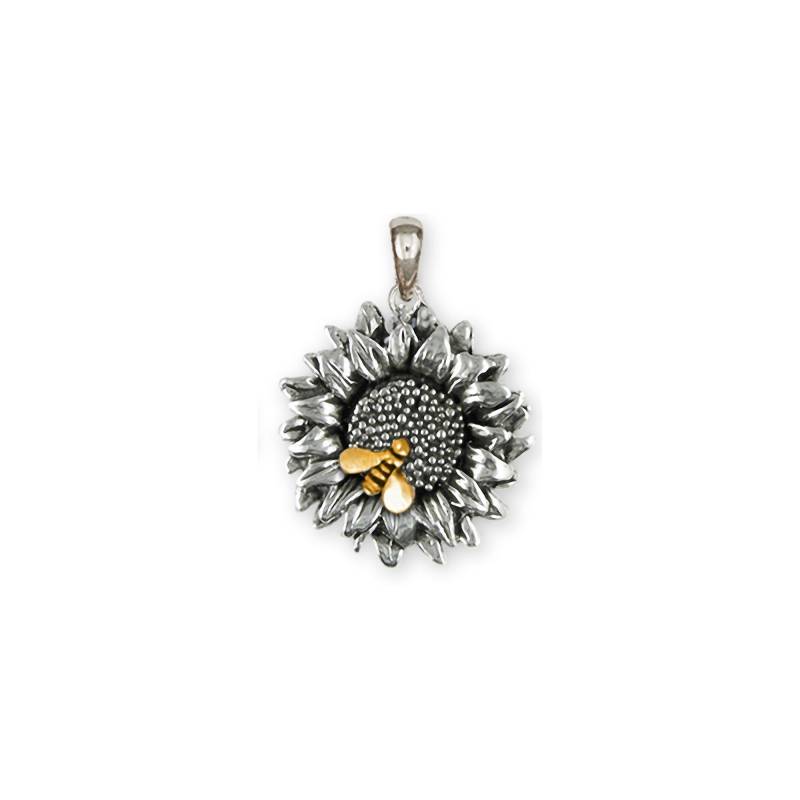 Sonnenblume Schmuck Silber Und 14K Gold Handgemachte Mit Biene Anhänger Sftx3-Bep von Efsterling