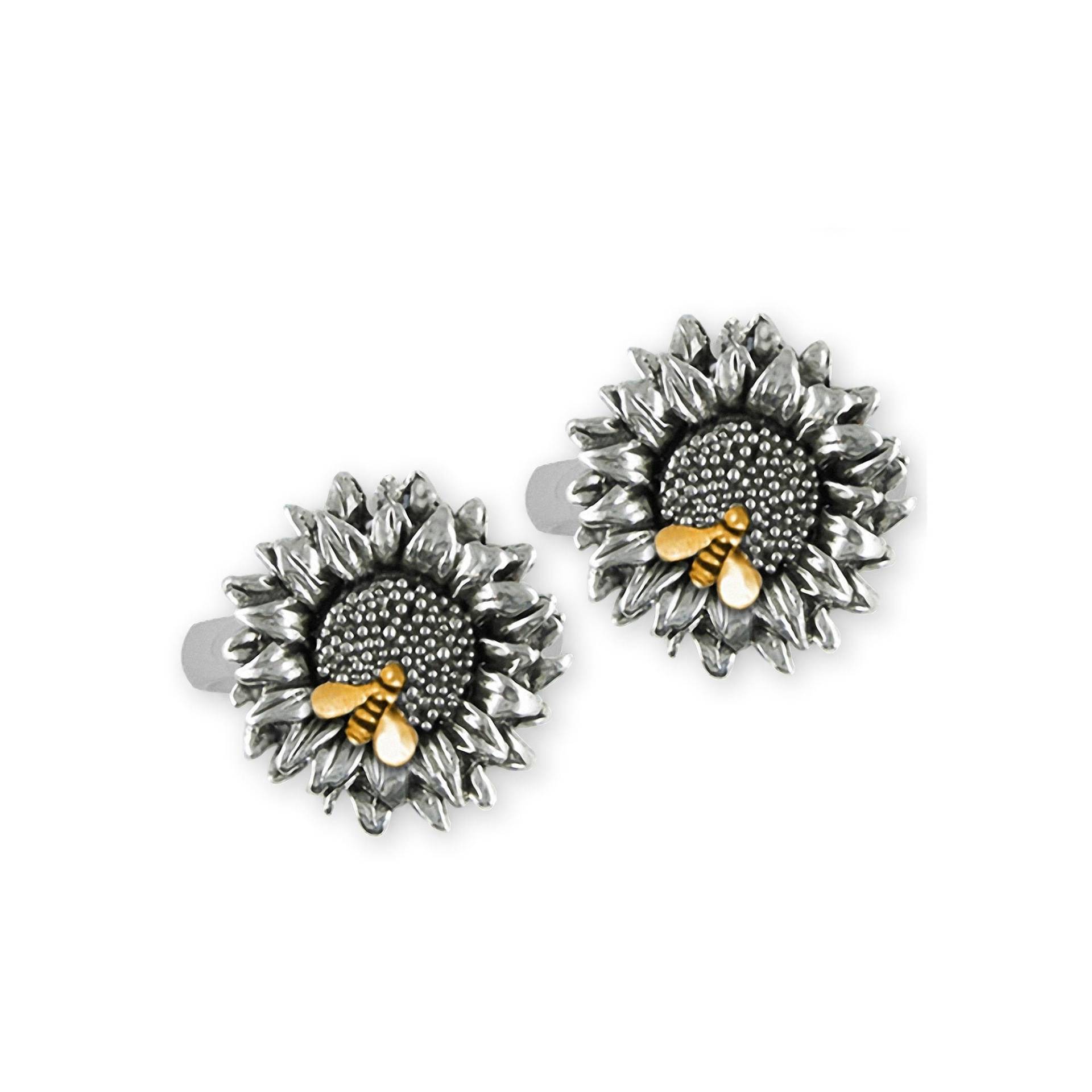 Sonnenblume Schmuck Silber Und 14K Gold Handgemachte Mit Biene Manschettenknöpfe Sftx3-Becl von Efsterling