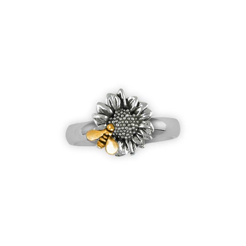 Sonnenblume Schmuck Silber Und 14K Gold Handgemachte Mit Biene Ring Sftx1-Ber von Efsterling