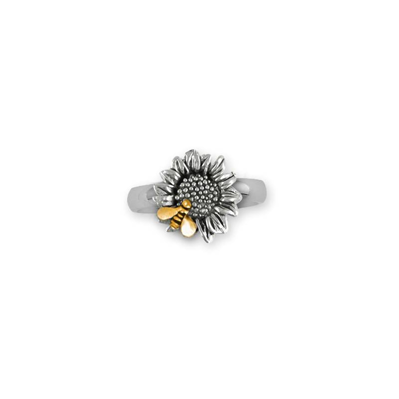 Sonnenblume Schmuck Silber Und 14K Gold Handgemachte Mit Biene Ring Sftx2-Ber von Efsterling