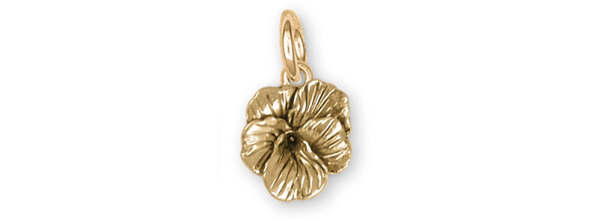 stiefmütterchen Schmuck 14K Gelbgold Handgemacht Blume Charm Ps2-Cg von Efsterling