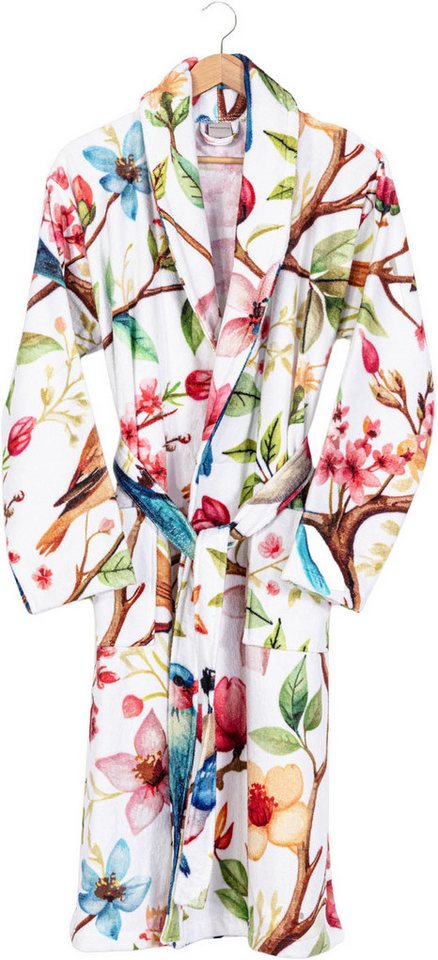Egeria Bademantel Birdy, Baumwolle, Schalkragen, Gürtel, digital bedrucktes Frottee von Egeria