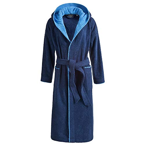 Egeria Cairo Bademantel Saunamantel mit Kapuze für Damen & Herren | Dark Blue/Atlantic Blue | Gr. S von Egeria