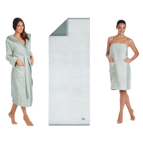Egeria Setpreis Benny Damen Kapuzenmantel 021 Gr. L +Saunatuch 75x200cm + 1 Stück Ben Damen Sarong von Egeria
