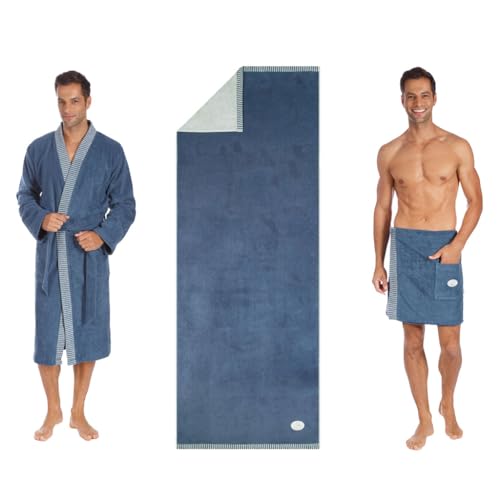 Egeria Setpreis Bruno Herren Bademantel Kimono 368 Gr. L +Saunatuch 75x200cm + 1 Stück Ben Herren Kilt von Egeria
