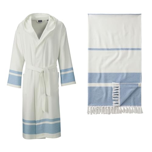 Egeria Setpreis Lynn Hamam Kapuzenmantel blau Gr. M + Pestemal Hamamtuch 341 von Egeria