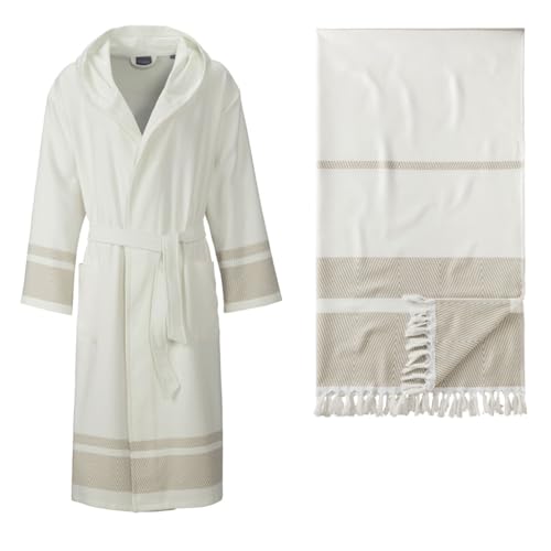 Egeria Setpreis Lynn Hamam Kapuzenmantel braun Gr. L + Pestemal Hamamtuch 504 von Egeria