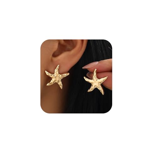 Seestern-Ohrstecker für Damen, goldene Seestern-Ohrringe, Boho-Strand-Ohrstecker, zierlich, leicht, Strandmuschel-Ohrring, hypoallergen, Ozean, Urlaub, Sommer, Accessoires, Schmuck, normal, Metall von Egfyqzbryn