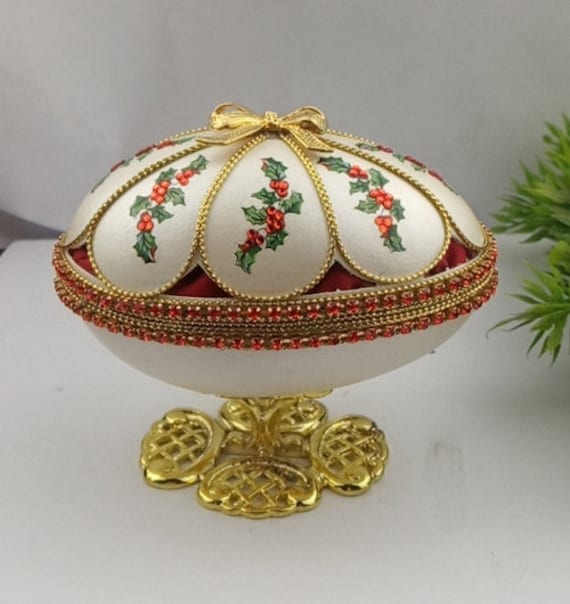 1 Handgemachte Verzierte Gänseei-Elegance-Schmuckschatulle, Geschenk-Box, Weihnachtsgeschenk-Box - Swarovski Siam Crystal von EggcellentCraftStore