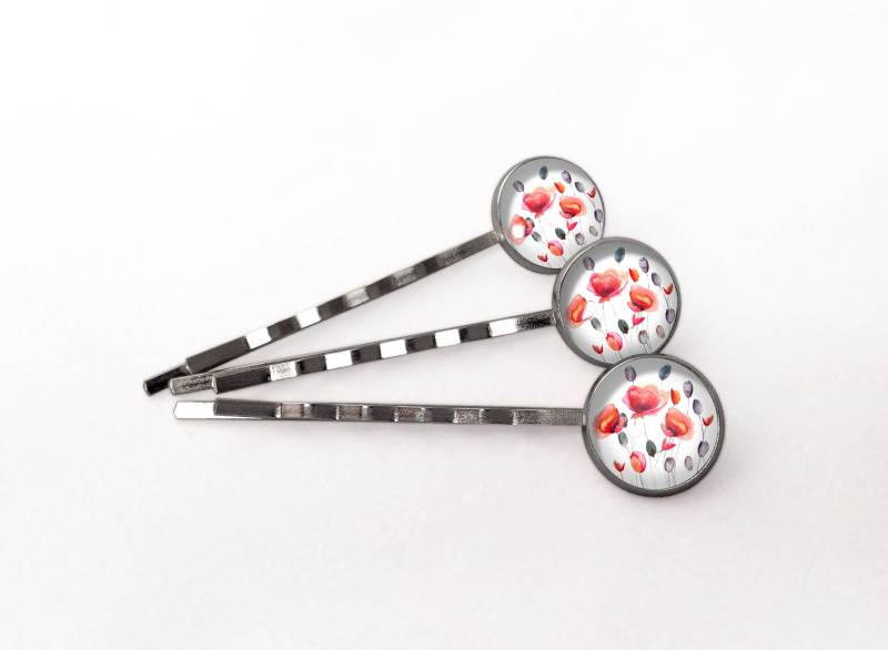 3 Stück Haarklammern Mohnblumen, 0388Hp von EgginEggHandmade