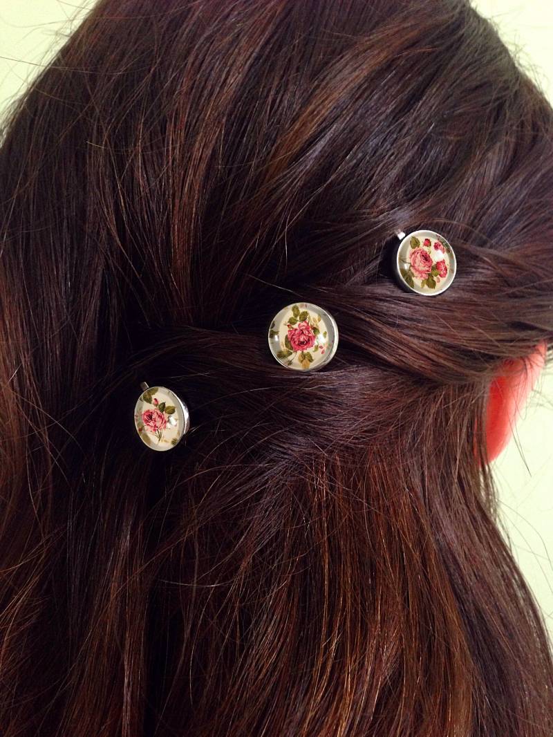 3 Stück Haarklammern Retro Rosen, 0218Hp von EgginEggHandmade
