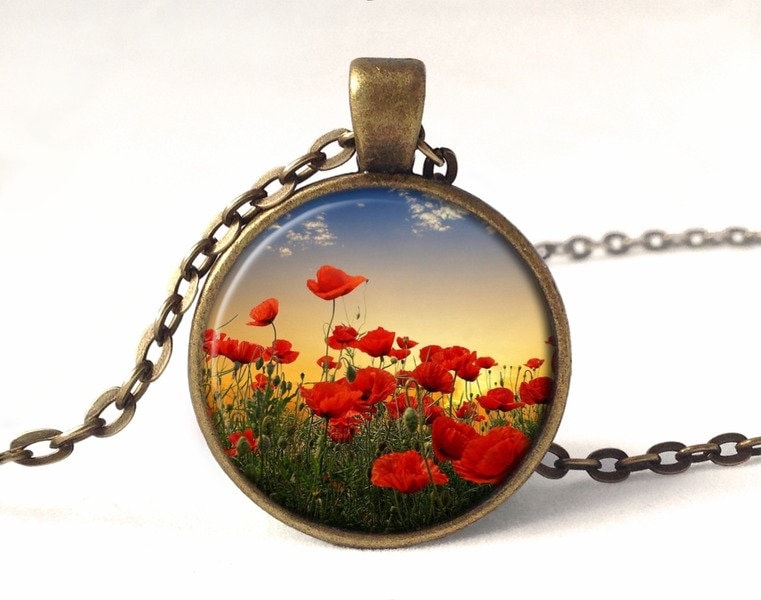 Kette Rote Mohnblumen, Mohnblumen Schmuck, 0211Pb von EgginEggHandmade