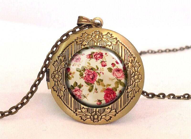 Medaillonkette Retro Blumen, 0218Lpb von EgginEggHandmade