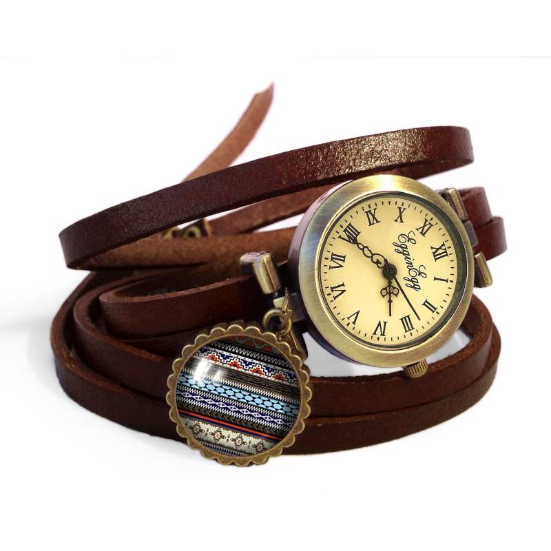 Wickeluhr Aztec Muster Echtleder, 0469Wdb6 von EgginEggHandmade