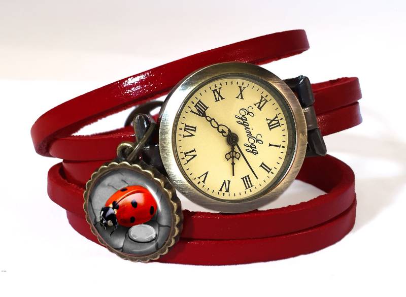 Wickeluhr Marienkäfer Echtleder, 0101Wr6 von EgginEggHandmade