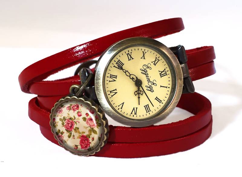Wickeluhr Retro Rosen Echtleder, 0218Wr6 von EgginEggHandmade