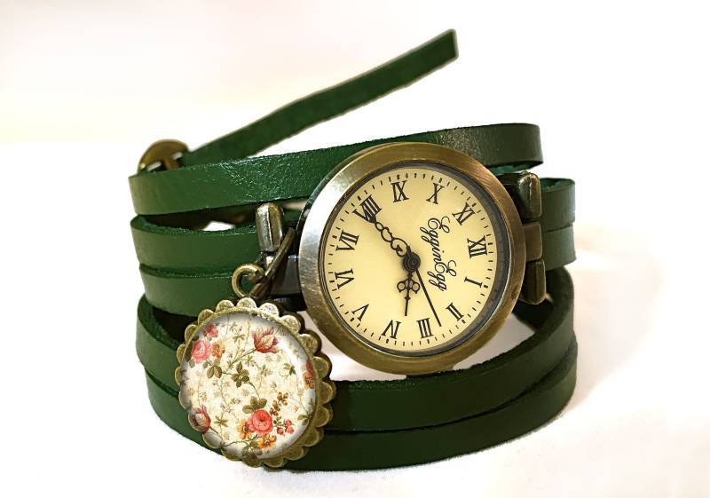 Wickeluhr Retro Rosen Echtleder, 0509Wgr6 von EgginEggHandmade