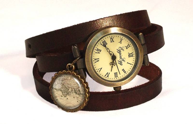 Wickeluhr Weltkarte Echtleder, 0196Wdb von EgginEggHandmade