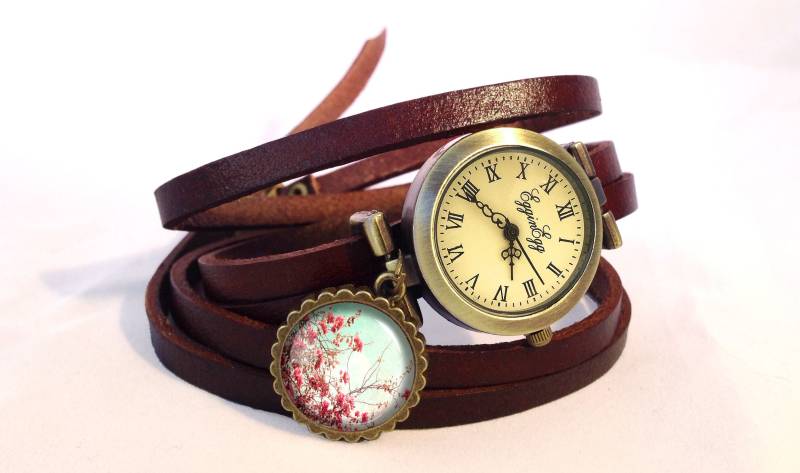 Wickeluhr Wildblumen Echtleder, 0386Wdb6 von EgginEggHandmade